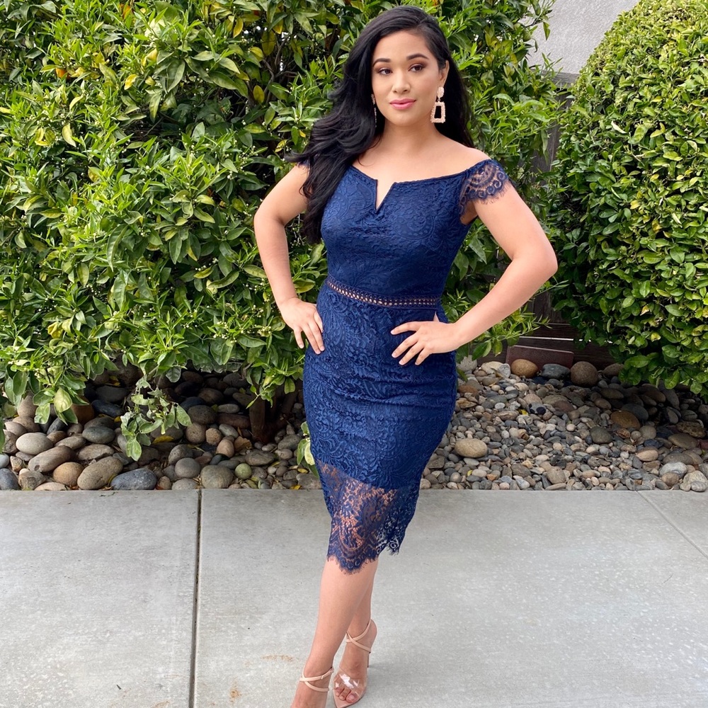 💖”Provocative” Lace Off Shoulder Midi Dress
